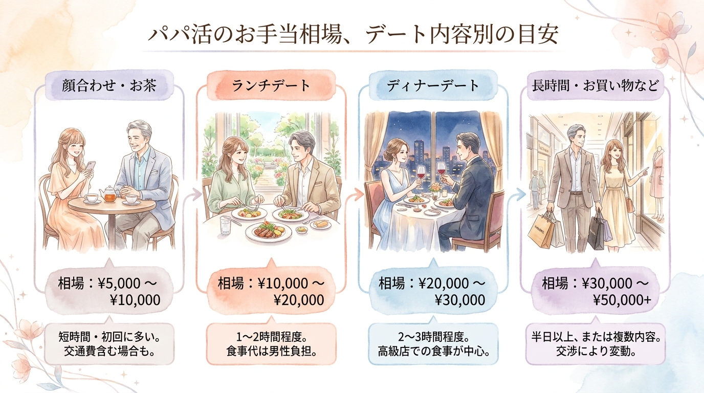 パパ活のお手当相場、デート内容別の目安