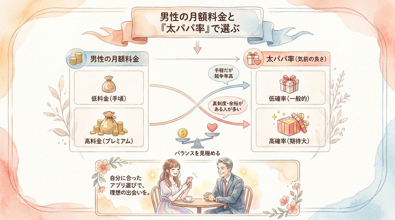 男性の月額料金と「太パパ率」で選ぶ